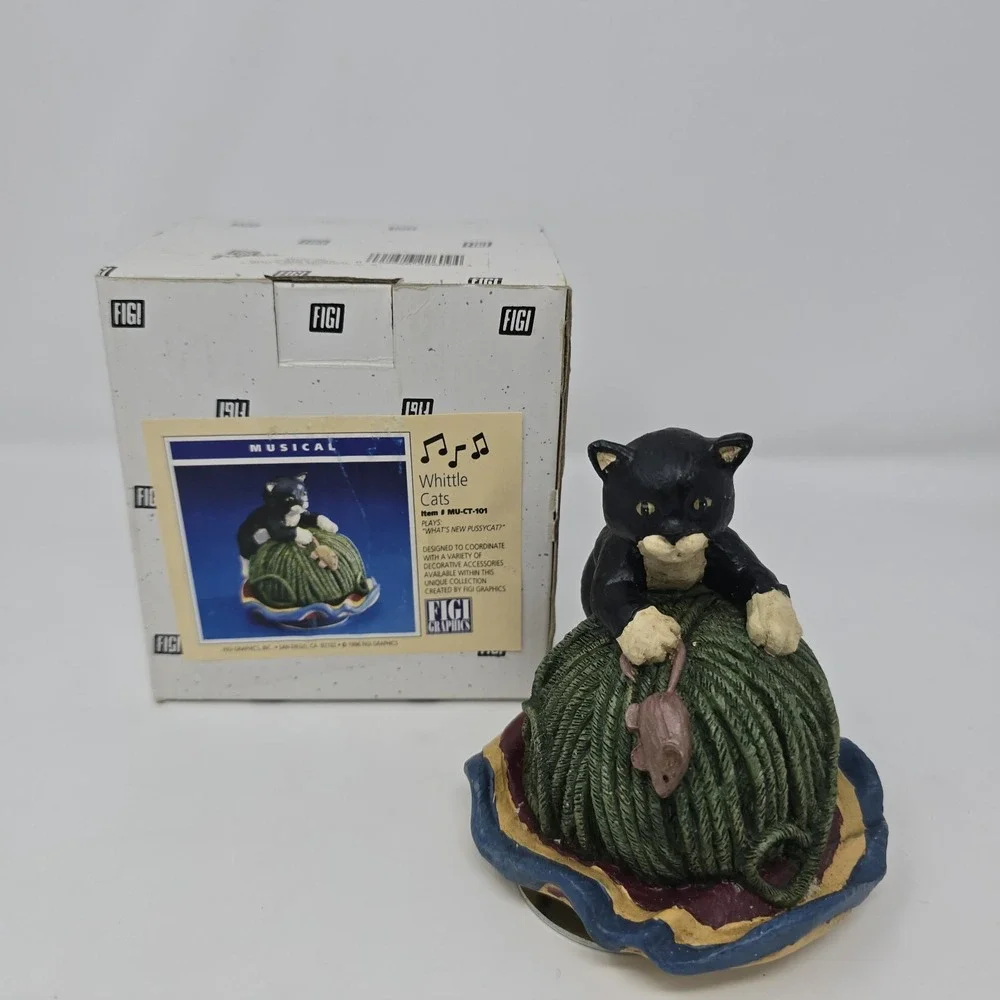 Vintage‎ Cat Playing With Yarn Music,Spinning Figurine